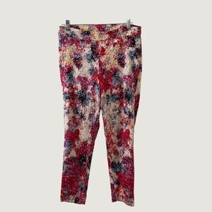The Look Womens Multi Color Abstract Floral Print Stretch Pull On Pants Size 16